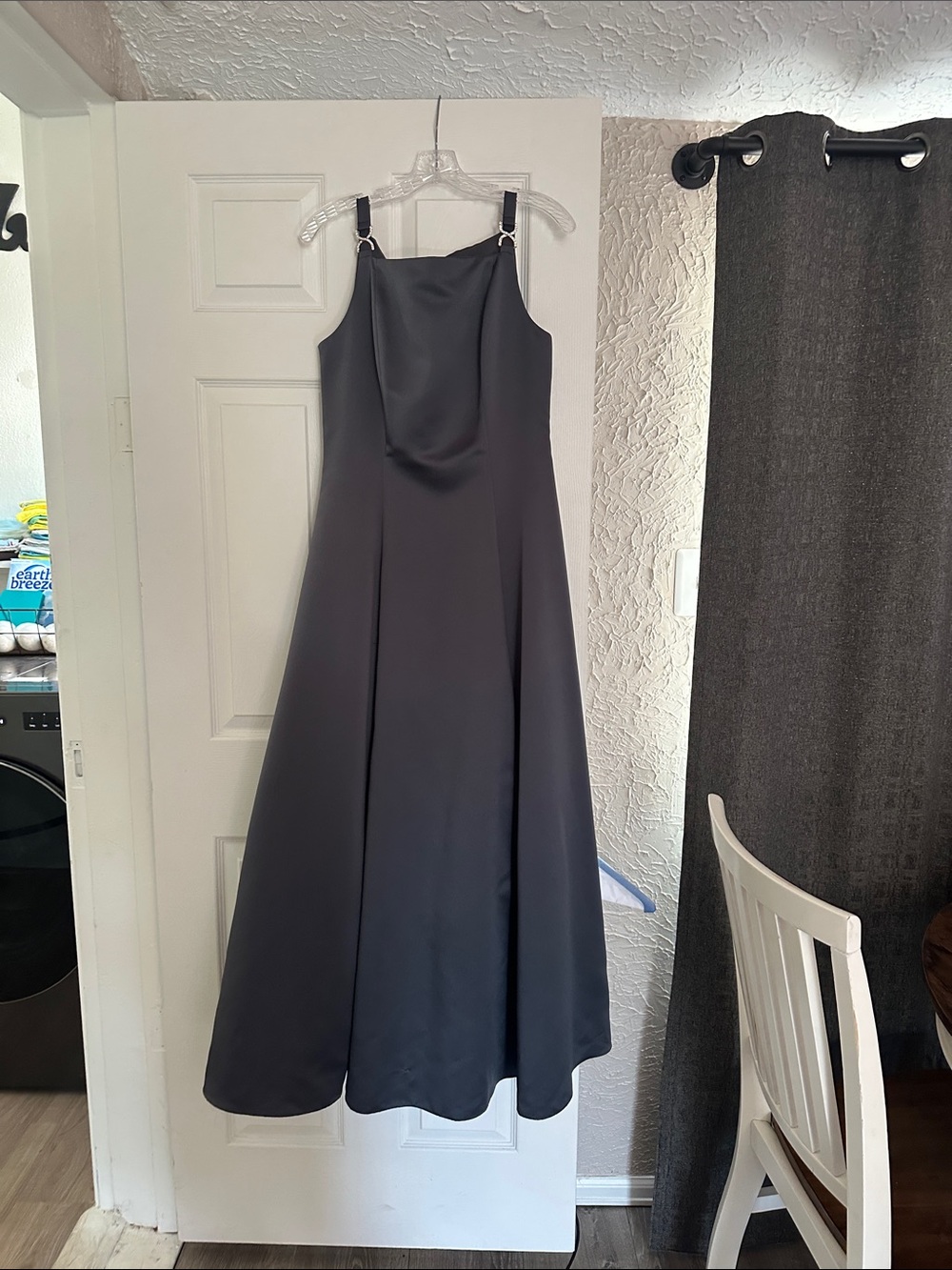 Elegant Silver/Grey Satin A-Line Women's Dress